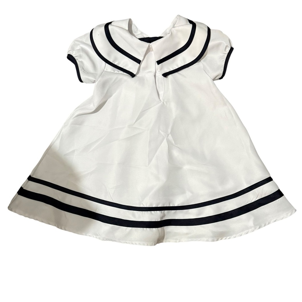 Rare Editions Girls Sailor Dress White with Navy with Bow. - Picture 11 of 11